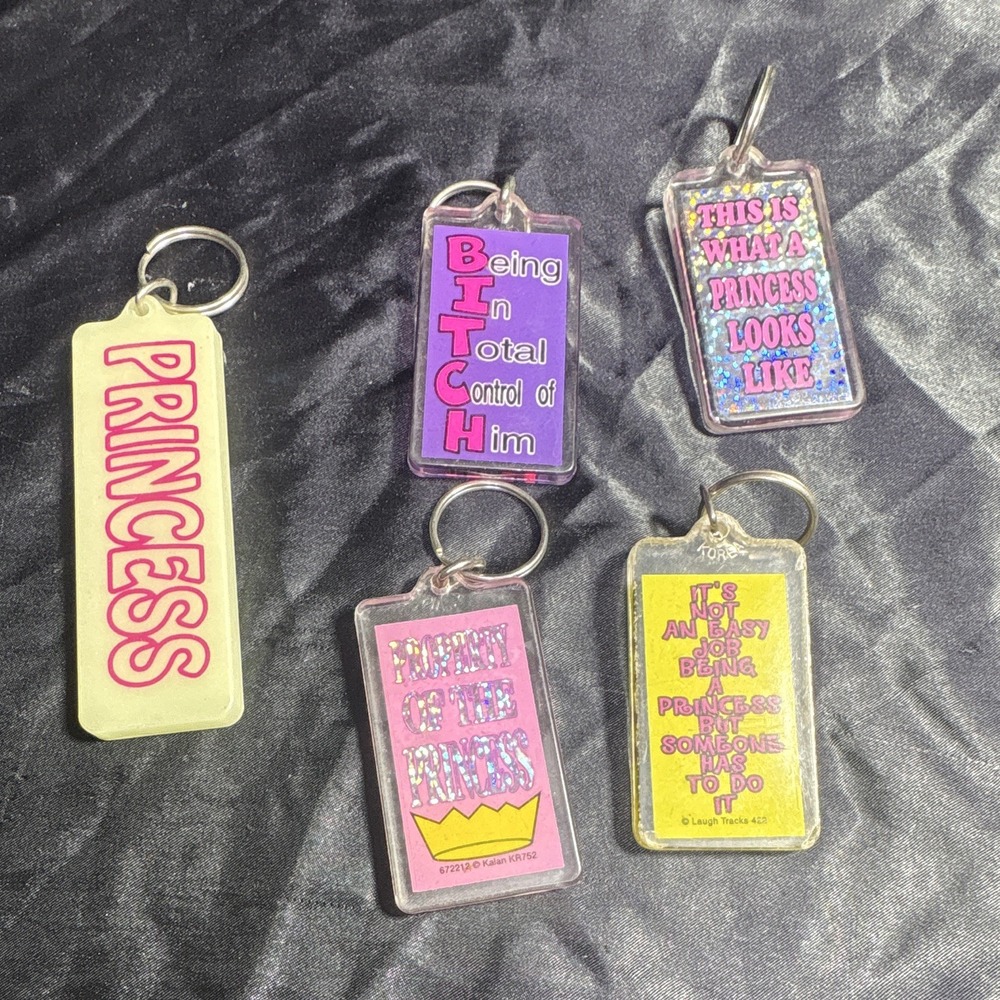Lot of 5 Vintage Princess Theme Plastic Keychains Detachable Keyring Multicolor